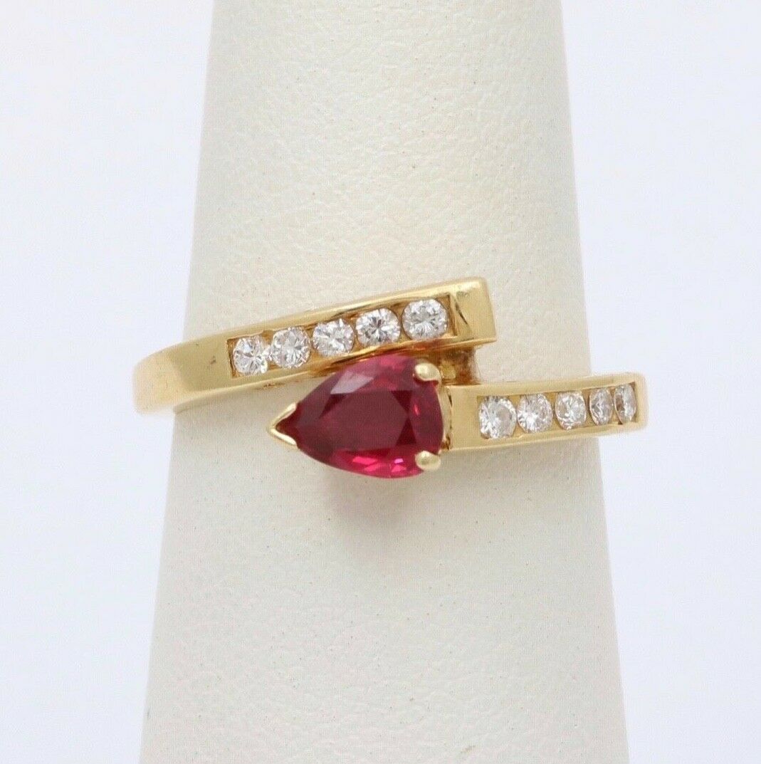 Vintage 18K Yellow Gold Bypass Snake Ruby and Diamond Ring Stacking Ring.