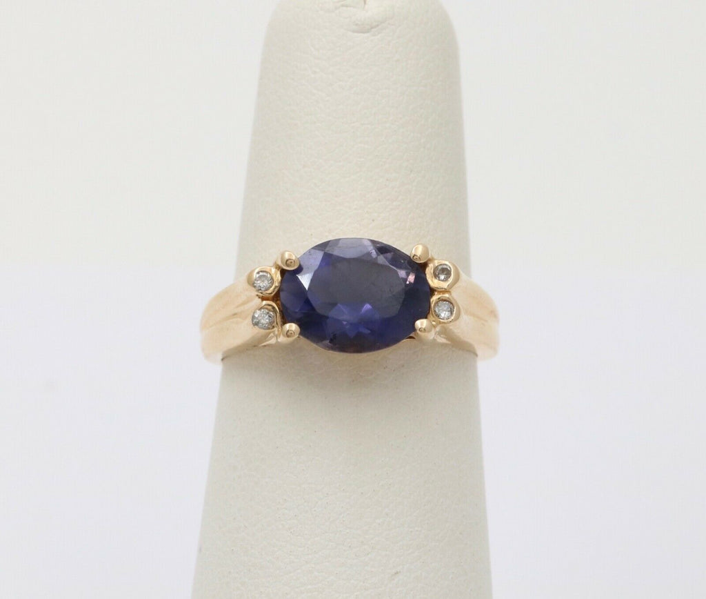 Vintage Iolite Diamonds 14K Yellow Gold Ring
