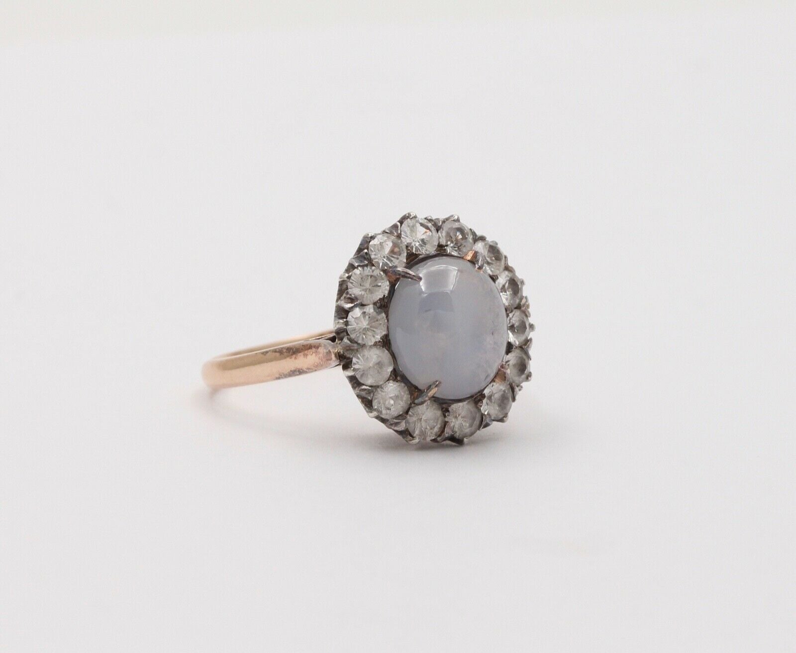 Victorian Star Sapphire White Sapphires 14K YG Silver Ring