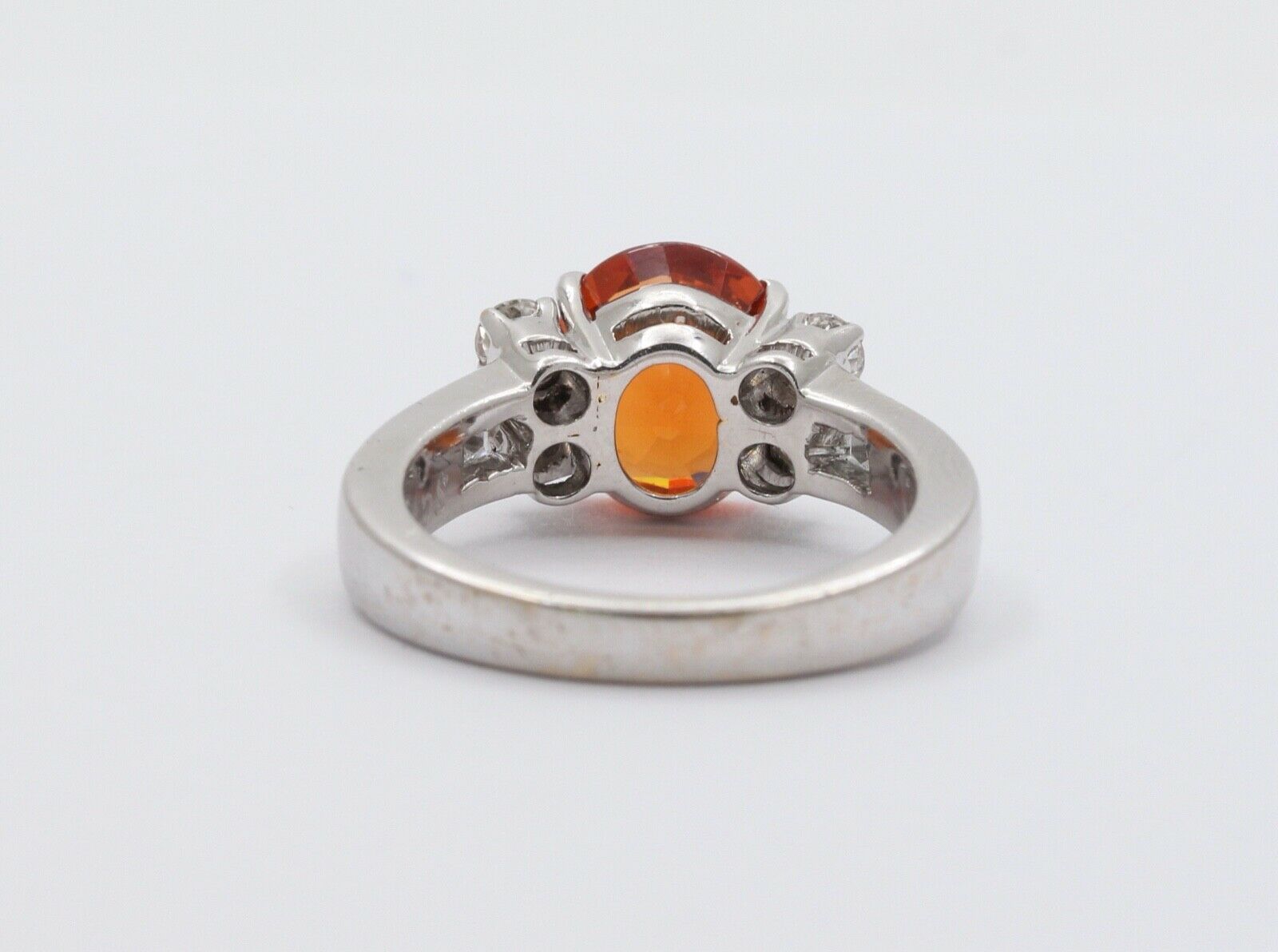Vintage 18K White Gold Spessartine Garnet Diamond Alternative Engagement Ring