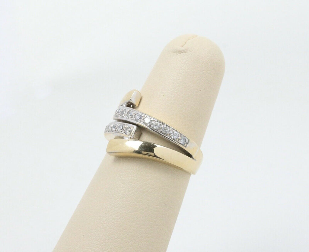 Vintage Ladies Diamonds 14K Yellow Gold Bypass Ring