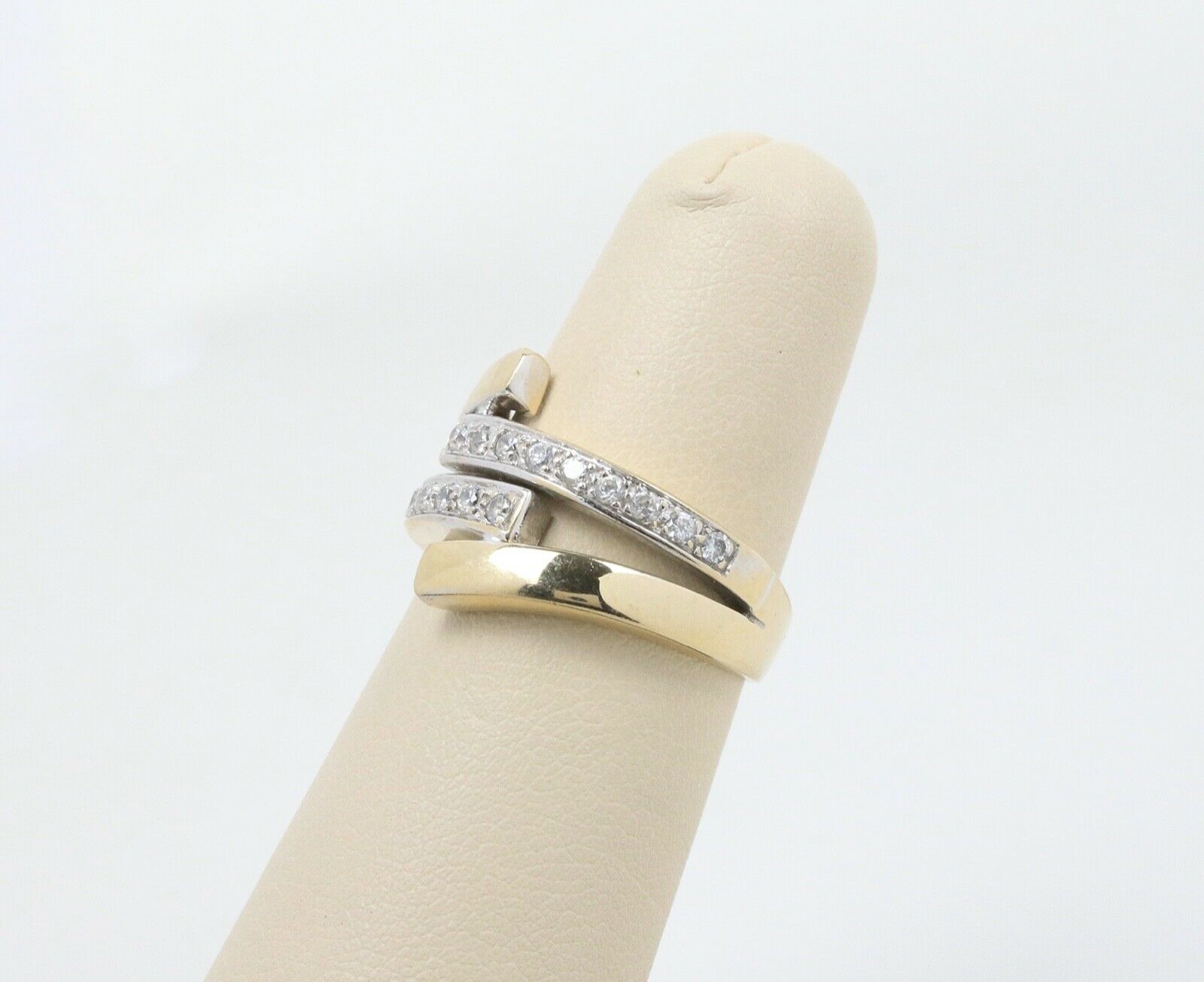 Vintage Ladies Diamonds 14K Yellow Gold Bypass Ring