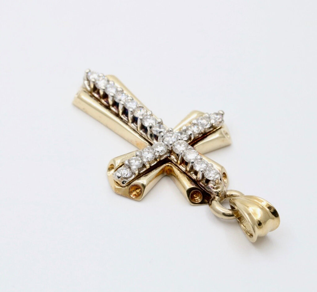 Vintage 14K Yellow Gold Cross Diamond Pendant