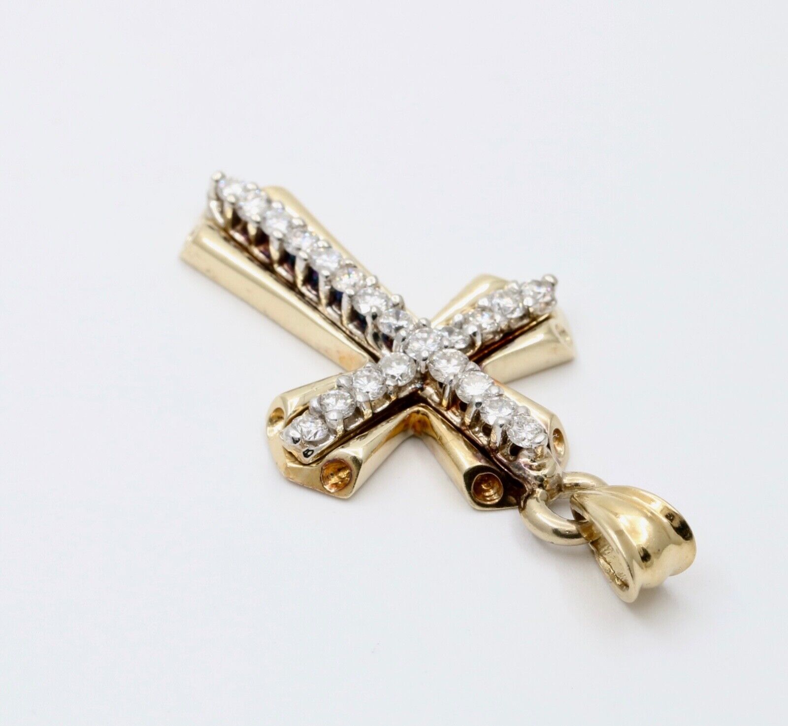 Vintage 14K Yellow Gold Cross Diamond Pendant