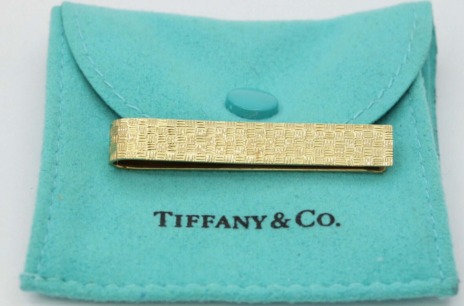 Vintage Tiffany and Co. 18K Yellow Gold Checkered Italy Money Clip
