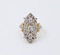 Vintage Russian Navette Diamonds 18K Yellow White Gold Ring