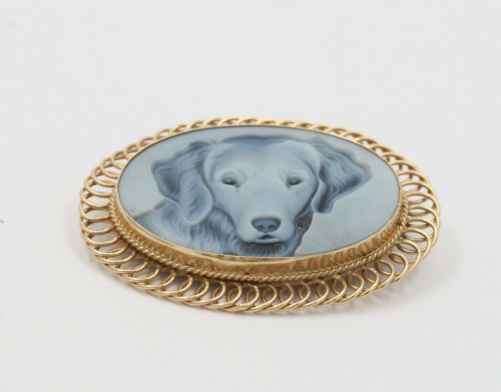 Vintage 14K Yellow Gold Dog Engraved Brooch