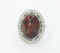 Vintage Ladies Cabochon Opal Diamonds Platinum Ring