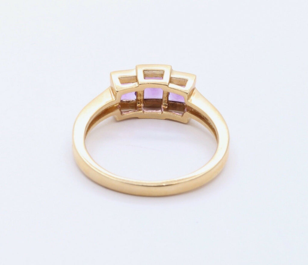 Vintage Three Stone Amethyst 14K Yellow Gold Ring