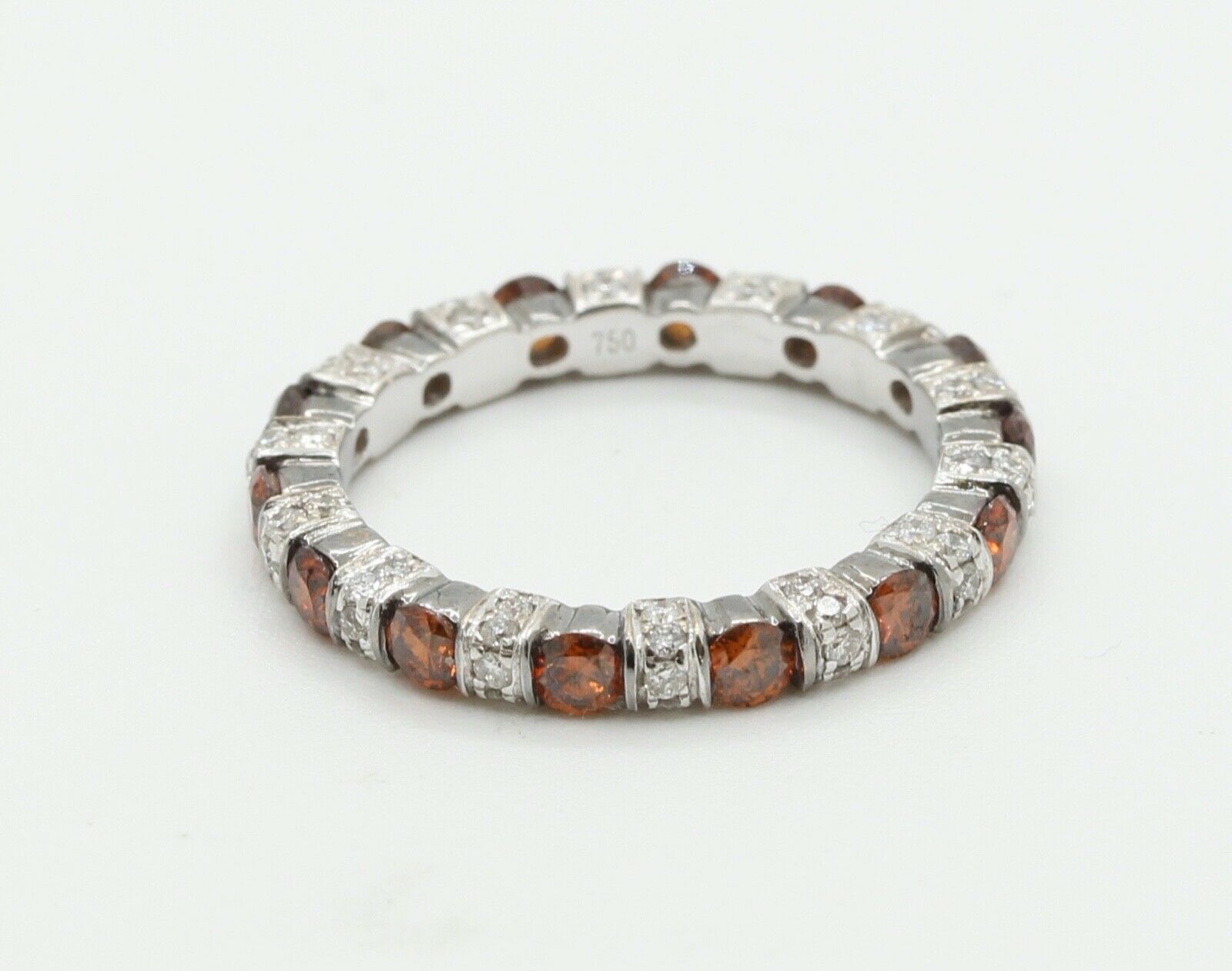 Ladies 18K White Gold White and Orange Diamonds Stacking Eternity Band
