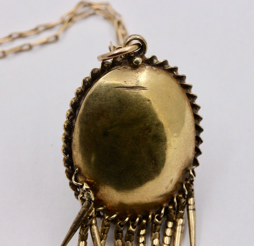 Victorian Rose Cut Diamond Turquoise 14K Yellow Gold Pendant