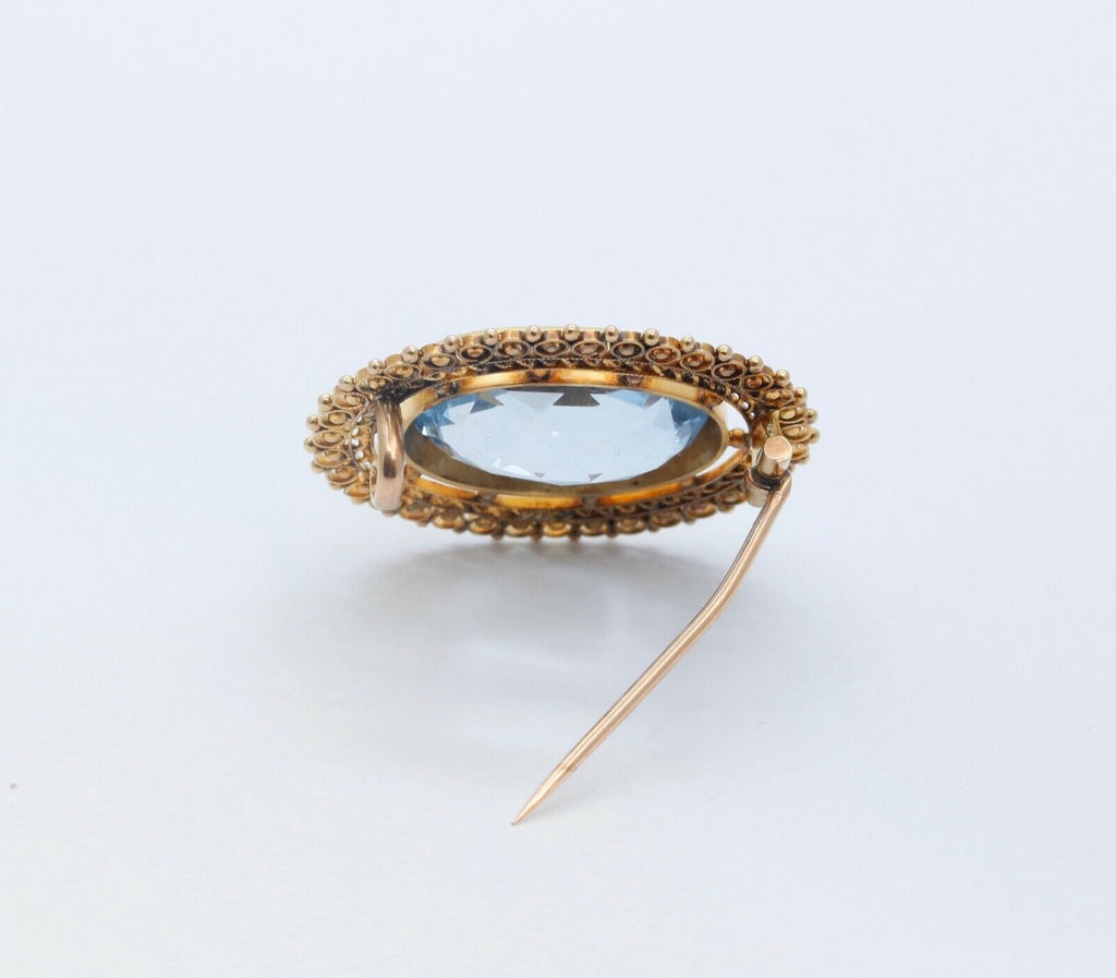 Victorian Edwardian Oval Aquamarine 14K Yellow Gold Brooch Pin
