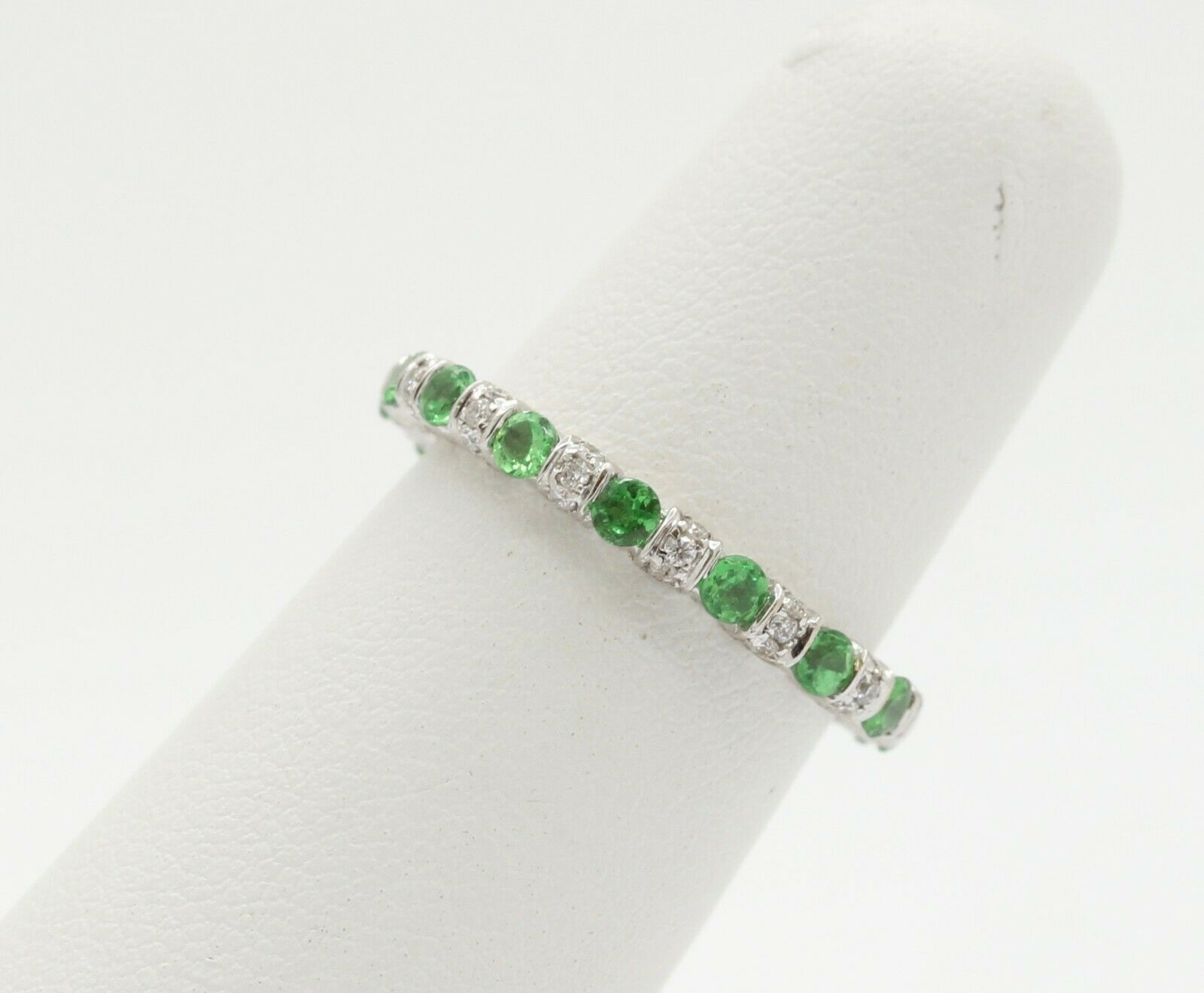 Green Garnet Diamond Eternity Stackable Band