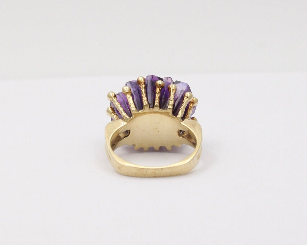 Vintage Geometric Amethyst Cluster 14K Yellow Gold Ring