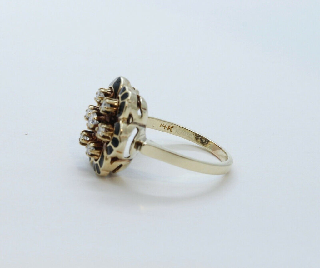 Victorian Diamonds 14K Yellow Gold Black Enamel Ring