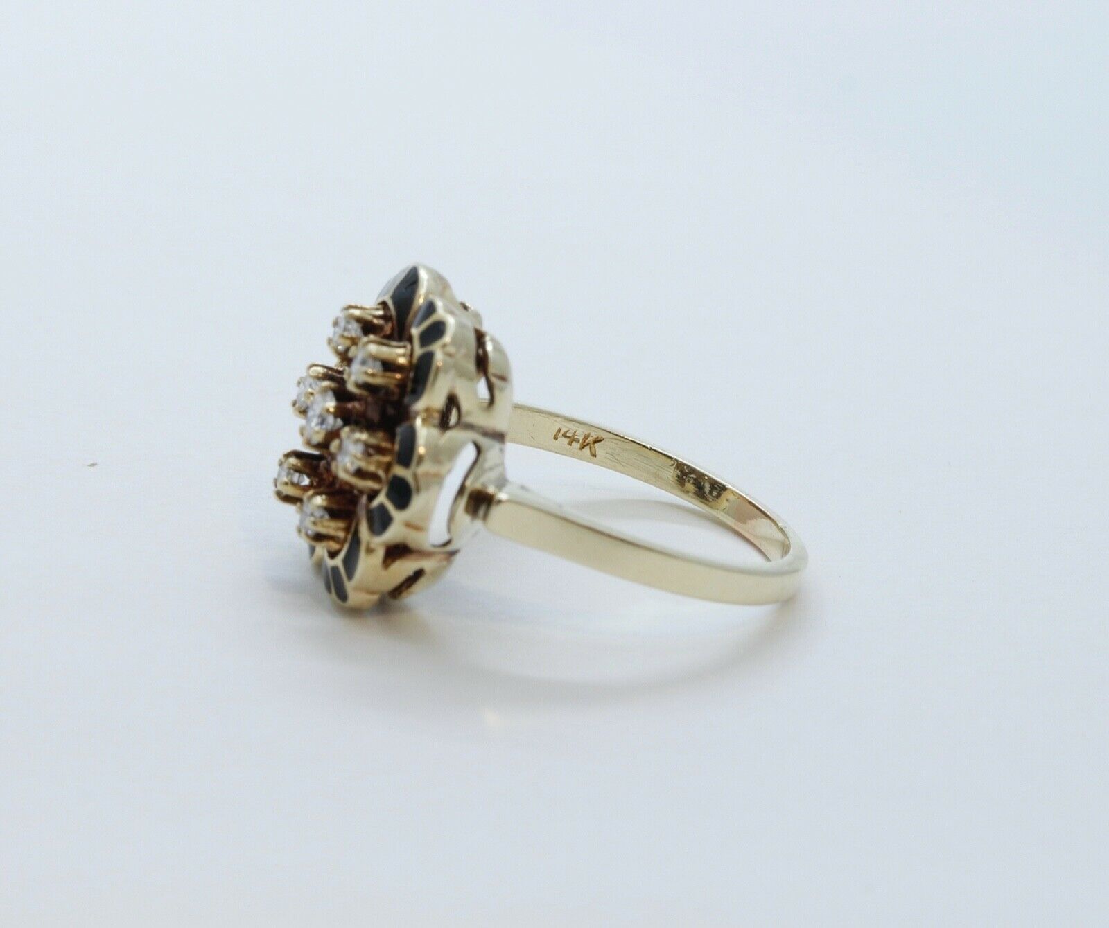 Victorian Diamonds 14K Yellow Gold Black Enamel Ring