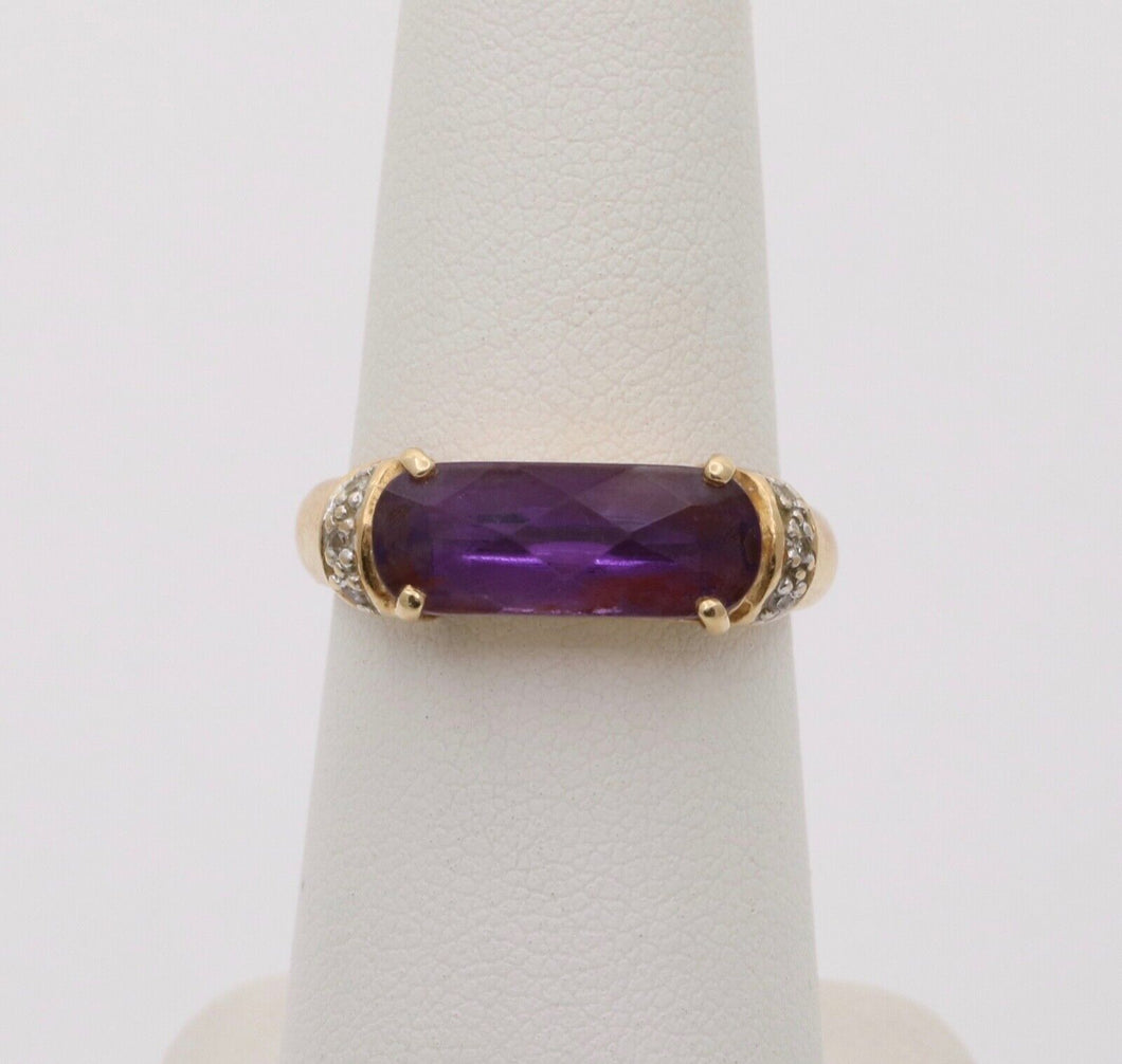 Vintage Amethyst Diamonds 14K Yellow White Gold Ring