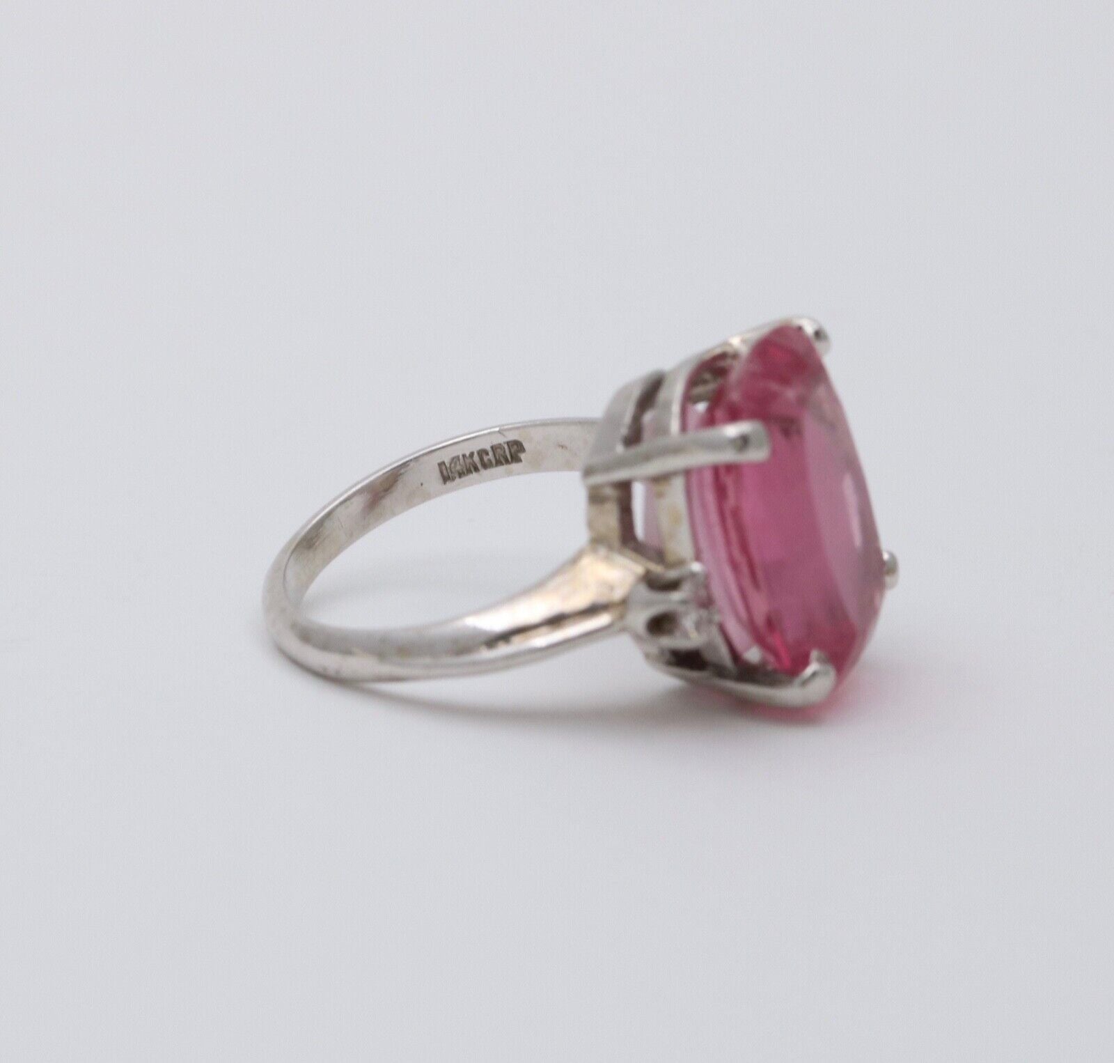 Vintage Pink Tourmaline Diamonds 14K White Gold Cocktail Ring