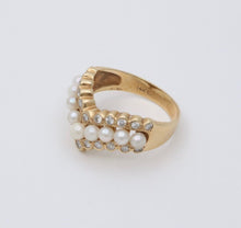 Load image into Gallery viewer, Vintage V Shape 14K Yellow Gold Pearl &amp; Diamond Ring
