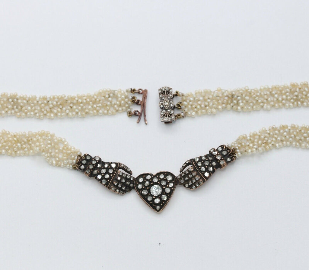 Rare Beautiful Victorian Diamonds 18K 10K Seed Pearls Necklace