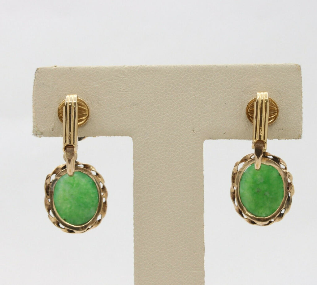 Vintage 14K Yellow Gold Aventurine Drop Earrings