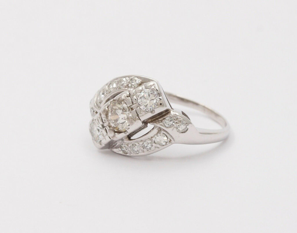 Antique Art Deco Old Mine Cut Diamond 14K White Gold Ring, Engagement Ring.