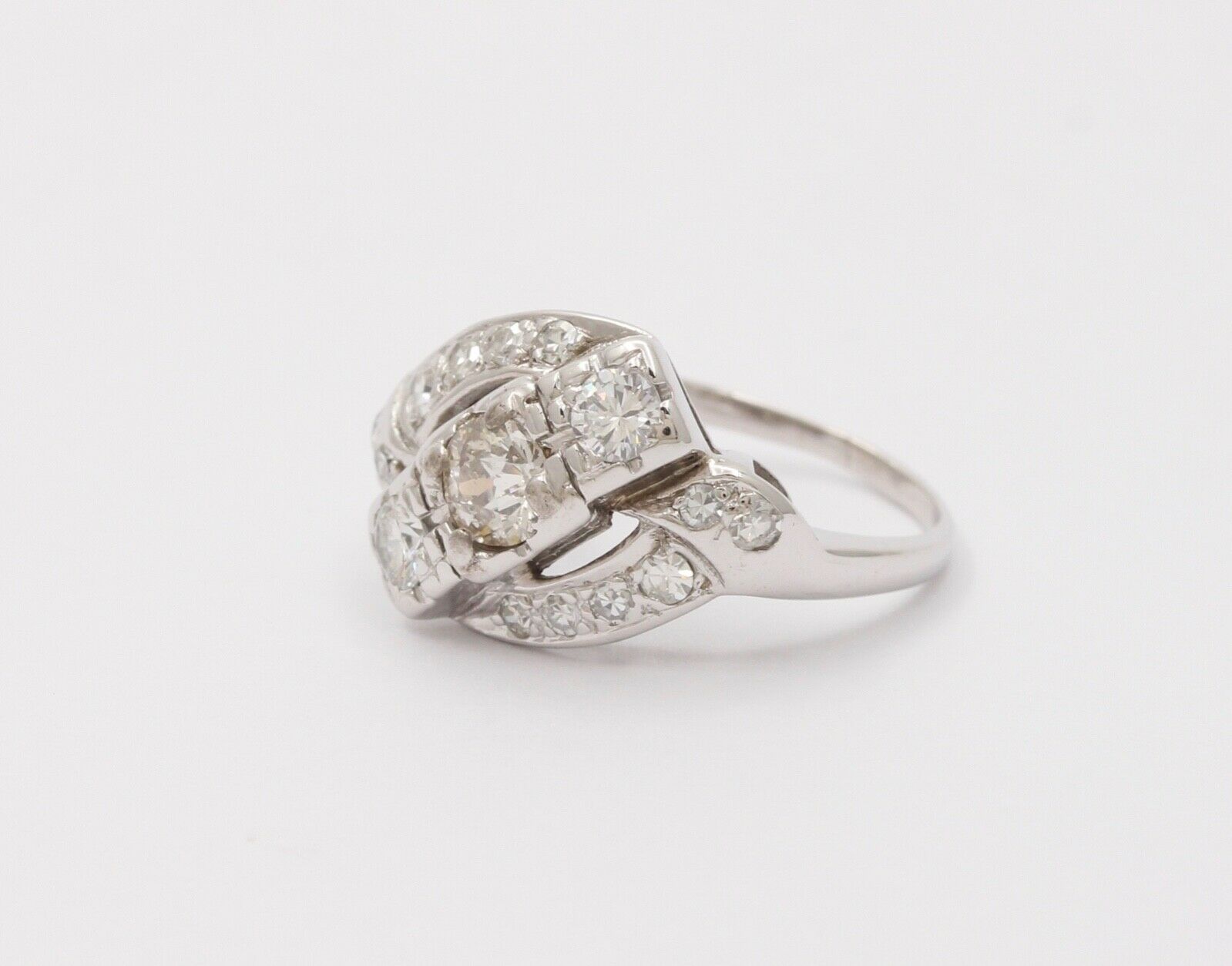 Antique Art Deco Old Mine Cut Diamond 14K White Gold Ring, Engagement Ring.