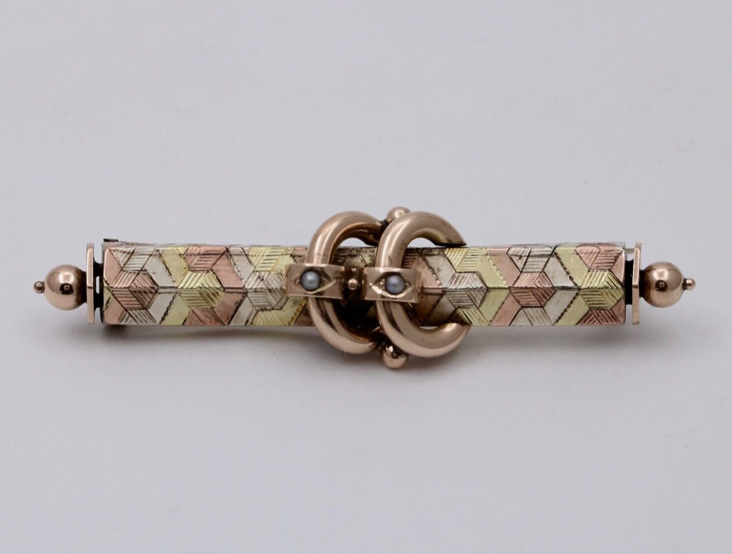 Antique Victorian Tri- Color 10K Gold Pearl Bar Pin, Antique Brooch