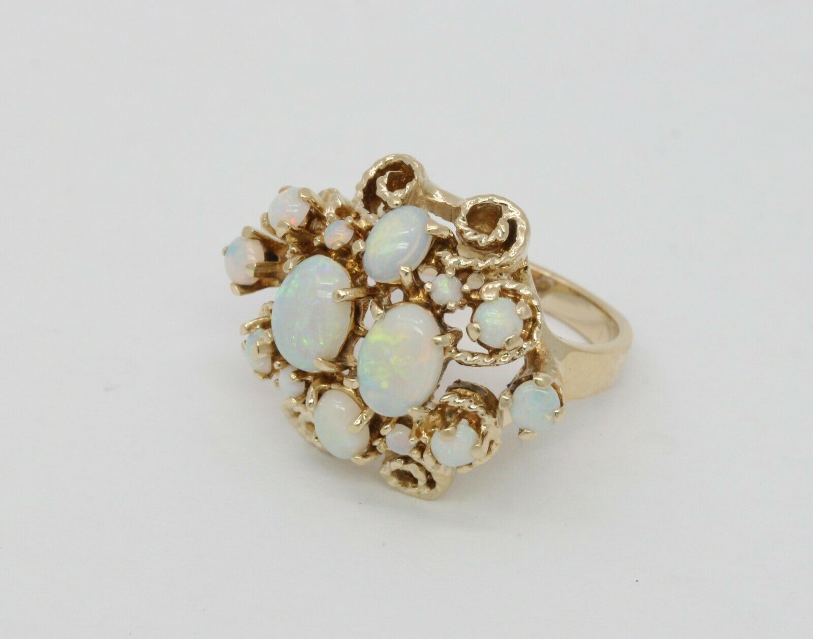 Vintage 14K Yellow Gold Opal Cluster Cocktail Ring