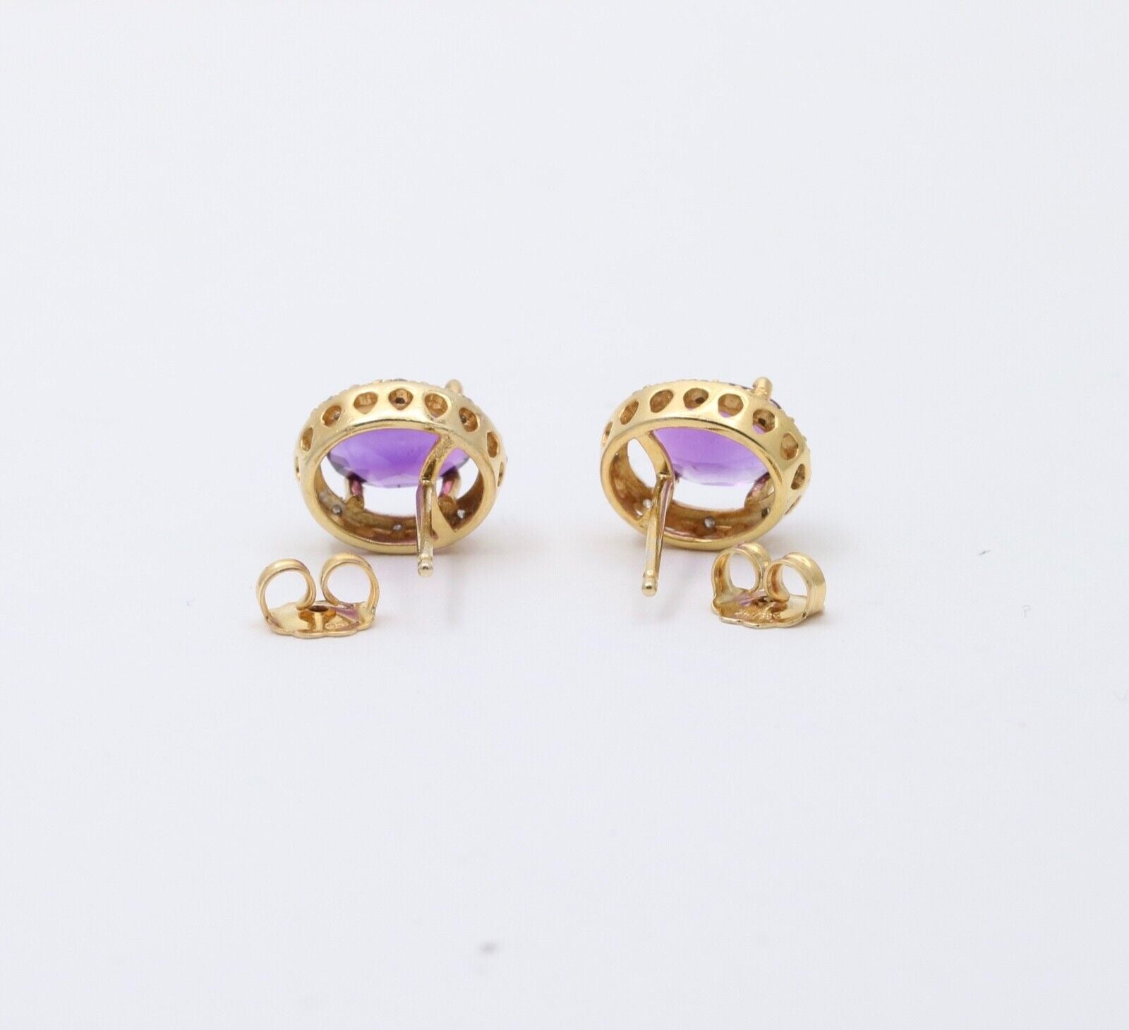 Vintage Amethyst Diamond 14K Yellow Gold Earrings Studs