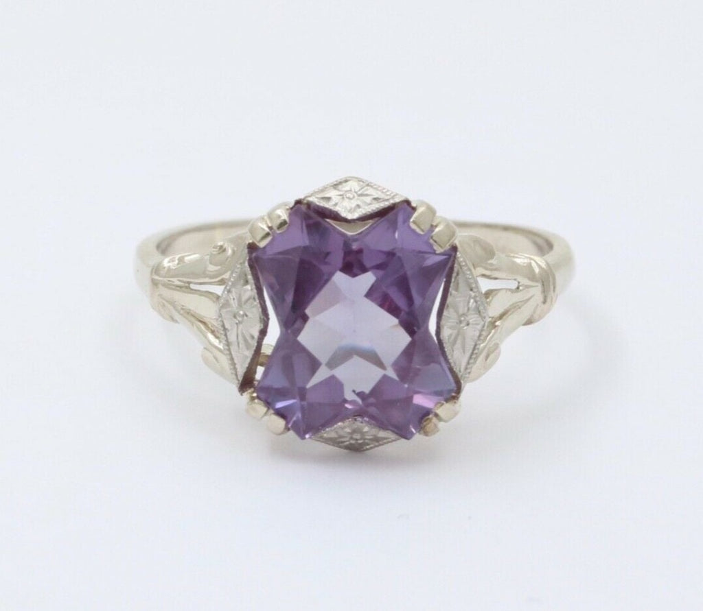 Art Deco Amethyst 14K White Gold Ring