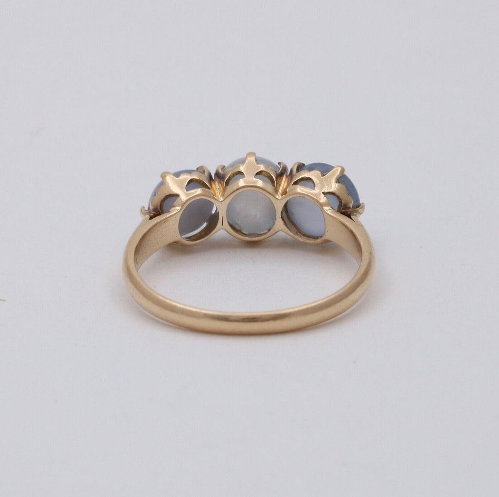 Vintage 18K Gold Star Sapphire Three Stone Ring, Stacking Ring Band