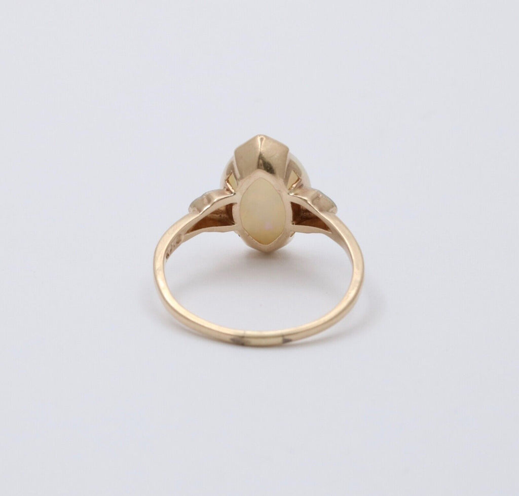 Art Deco 10K Yellow Gold Opal & Diamond Ring