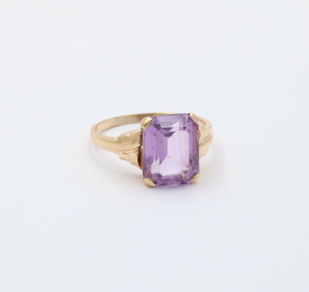 Vintage 14K Yellow Gold Amethyst Solitaire Ring , February Birthstone