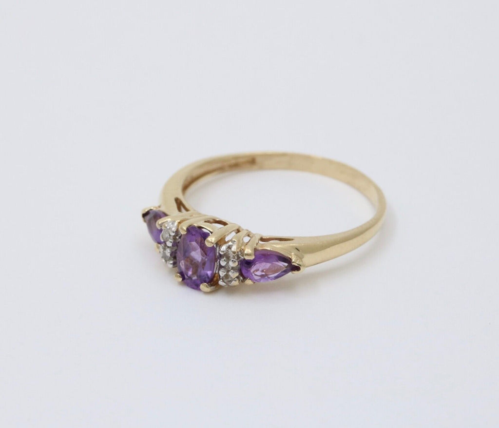 Vintage Amethyst Diamonds 10K Yellow White Gold Ring
