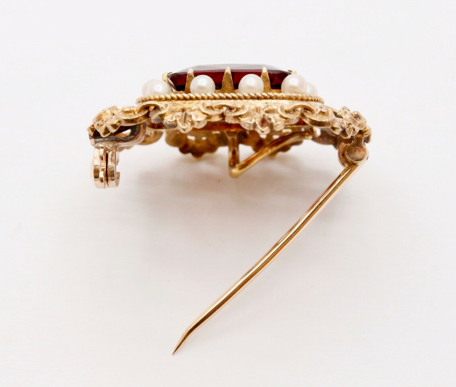 Pristine Victorian Garnet Pearls 14K Yellow Gold Brooch Pin Pendant