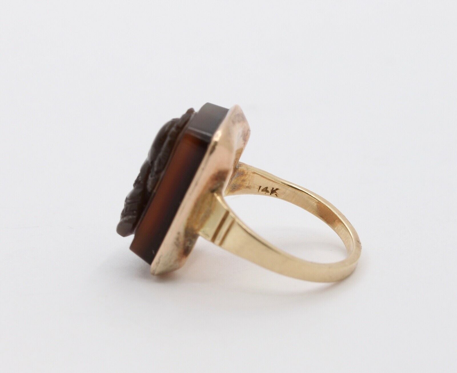 Vintage 14K Yellow Gold Mens Ladies Unisex Carved Roman Portrait Ring