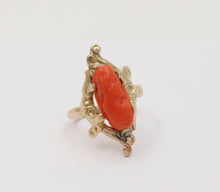 Load image into Gallery viewer, Victorian 14K Yellow Gold Carved Coral Woman’s Portrait Ring Antique Ring
