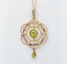 Load image into Gallery viewer, Art Nouveau Peridot Seed Pearls 9 Carat Pendant
