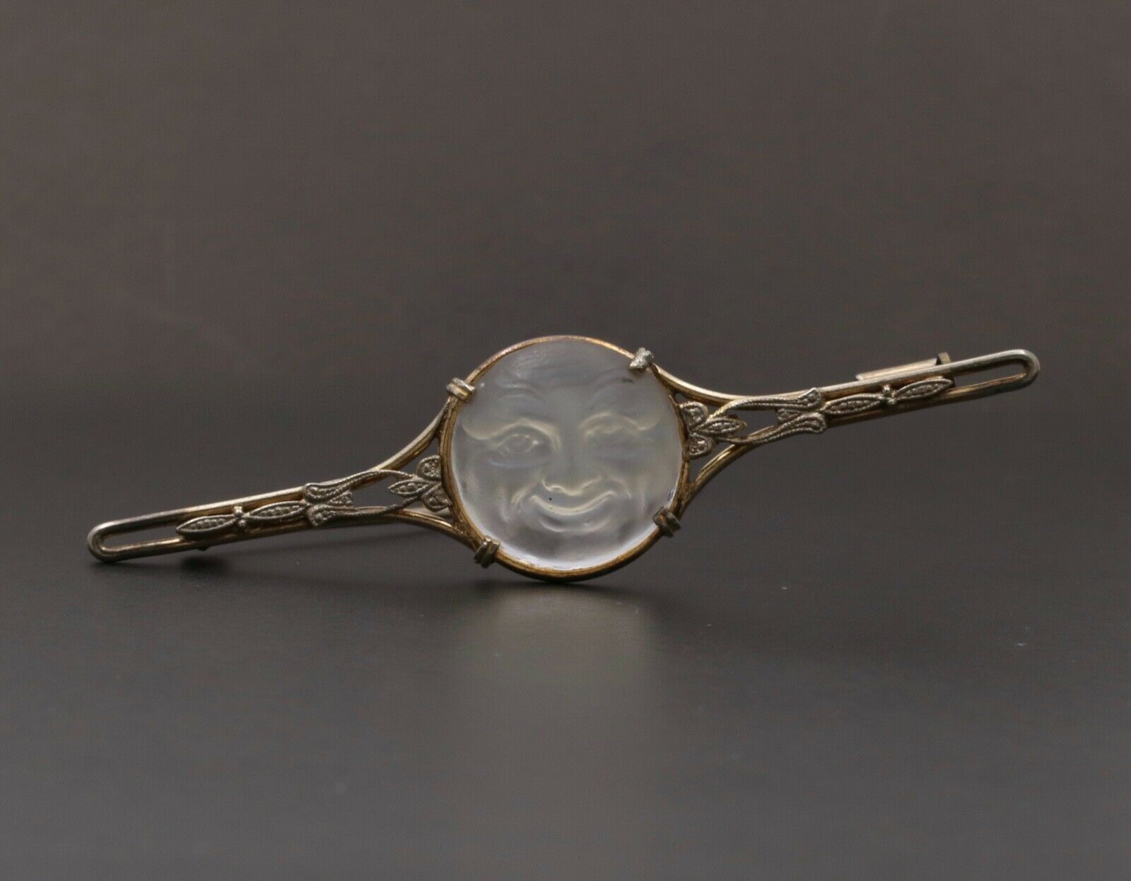 Vintage Man In The Moon Art Glass GF Brooch Pin