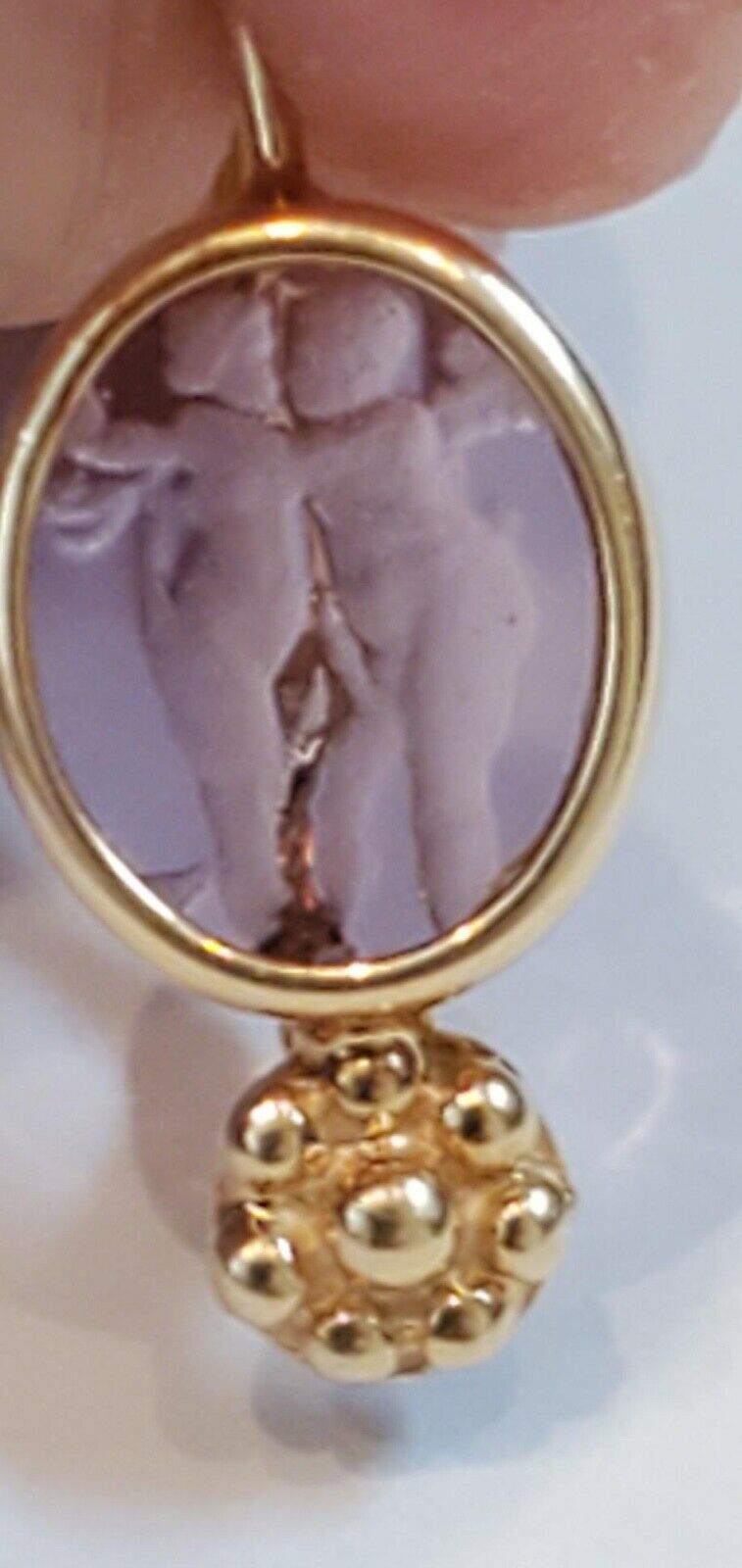 Italian Vintage Cherub Angels Art Glass 14K Yellow Gold Earrings