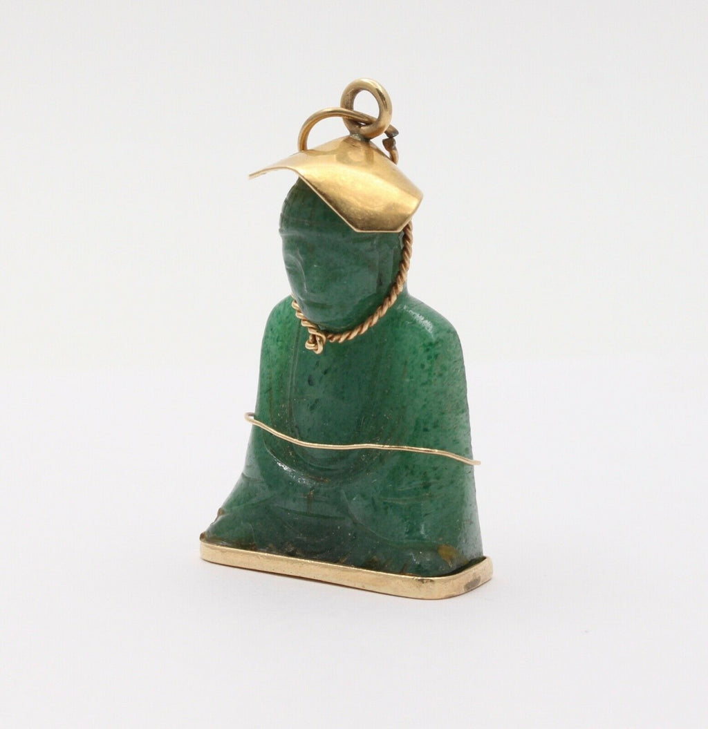 Vintage Buddha Jade 18K Yellow Gold Pendant