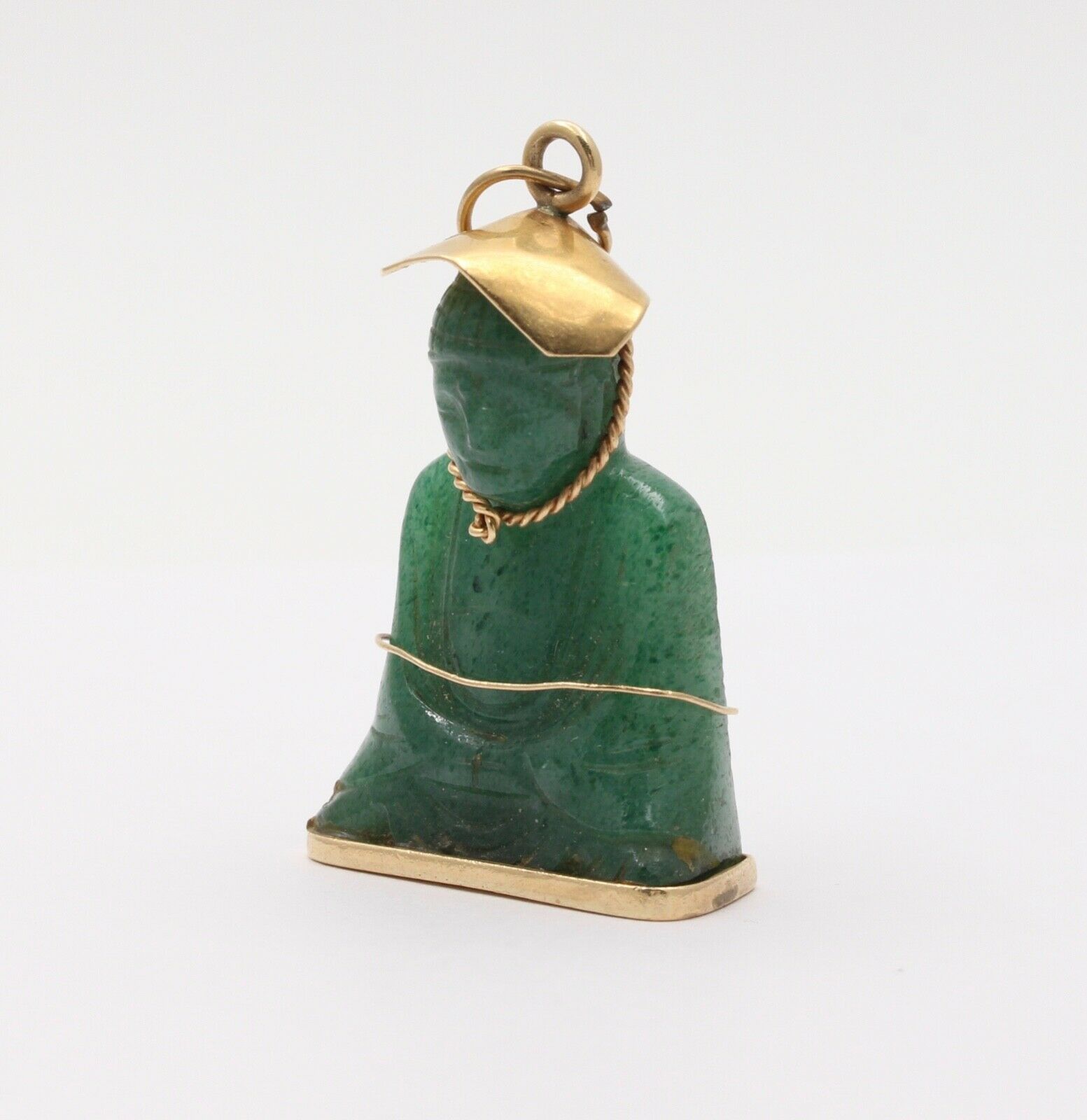 Vintage Buddha Jade 18K Yellow Gold Pendant