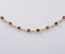 Load image into Gallery viewer, Vintage 14K Yellow Gold Ruby And Sapphire By The Yard Necklace. Station Necklace
