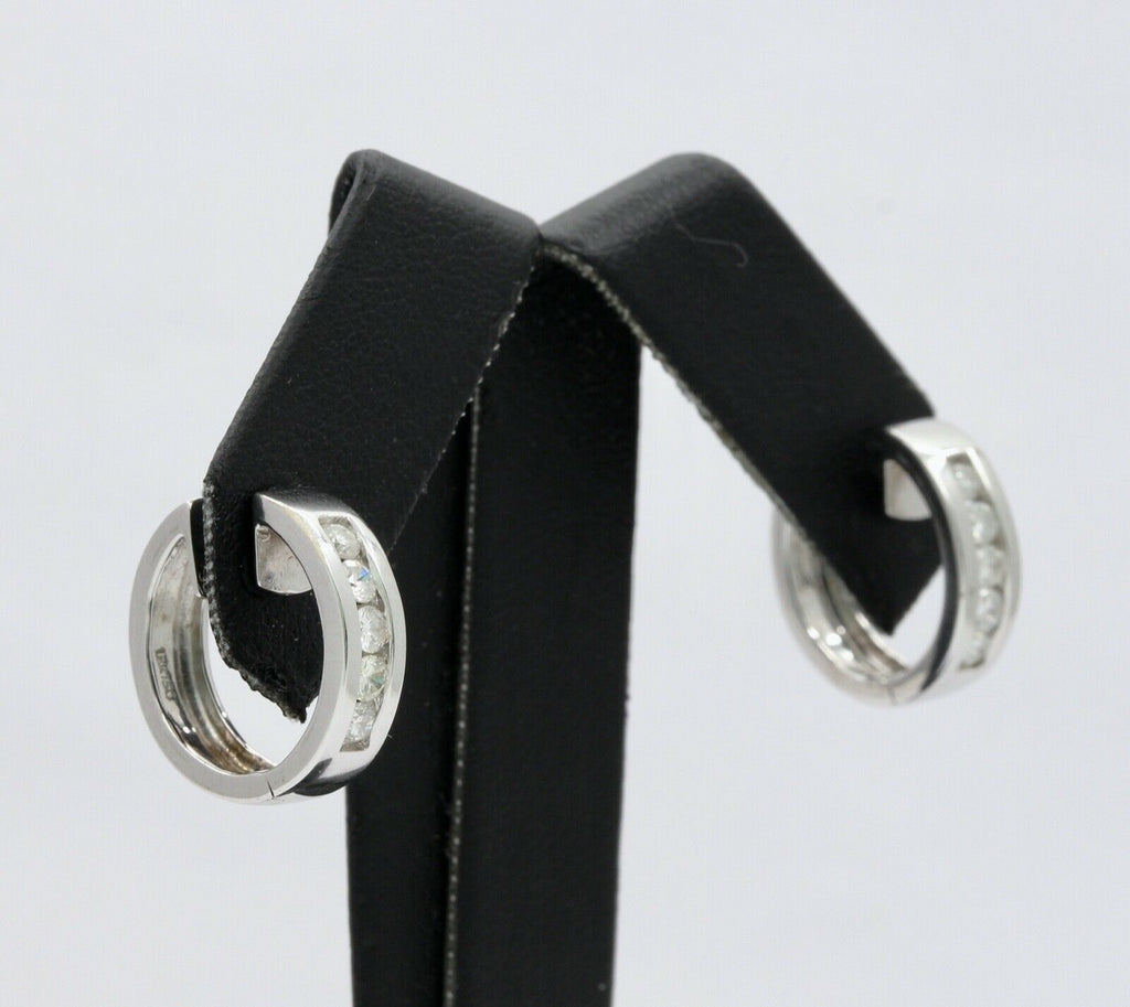 Vintage 18K White Gold Mini Channel-Set 0.84 Cts Diamond Mini Hoop Earrings
