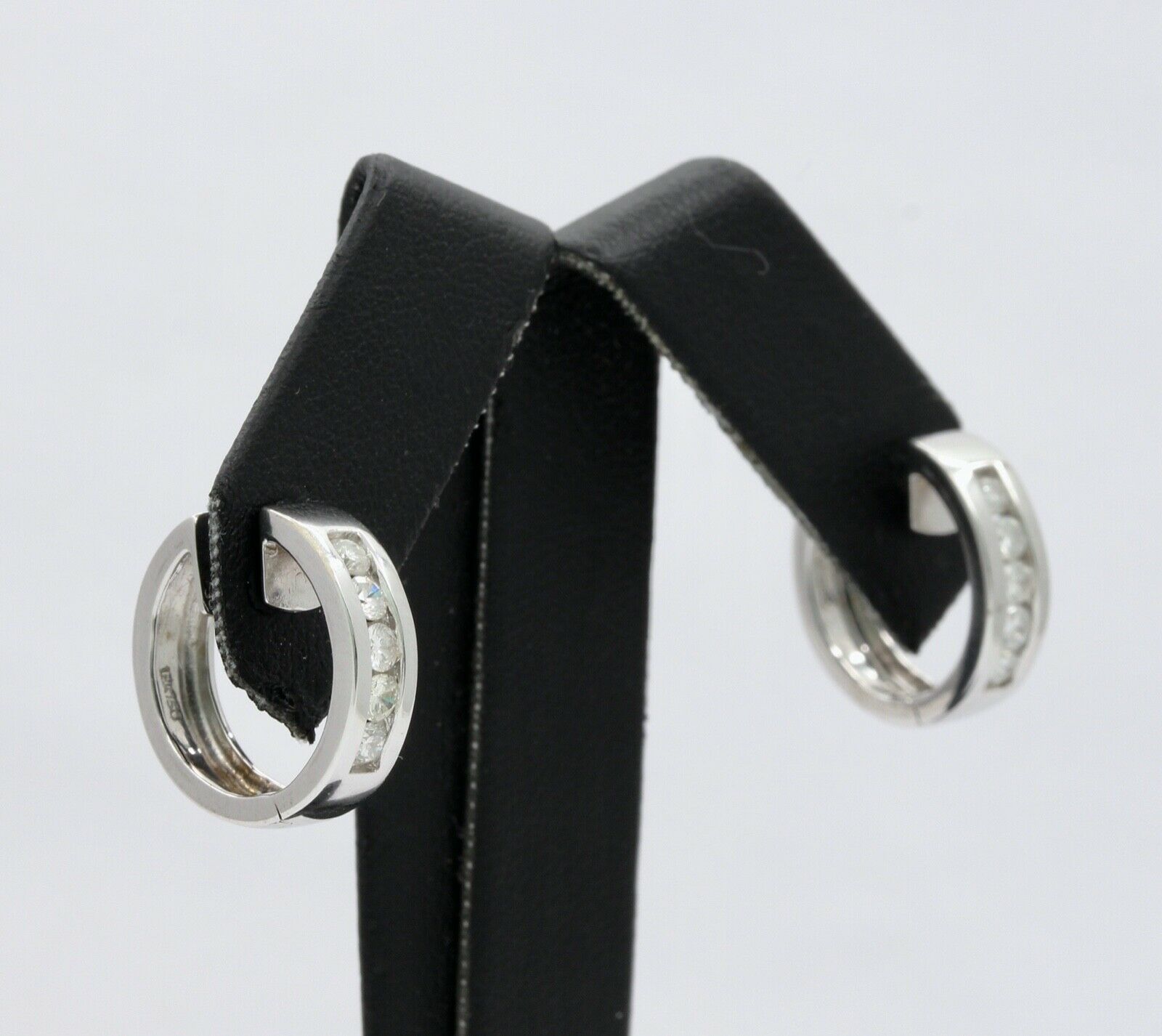 Vintage 18K White Gold Mini Channel-Set 0.84 Cts Diamond Mini Hoop Earrings