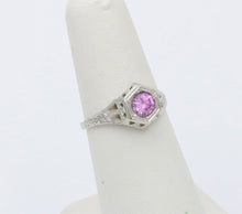 Load image into Gallery viewer, Art Deco 18K White Gold Pink Sapphire Filigree Ring Band , Engagement Ring
