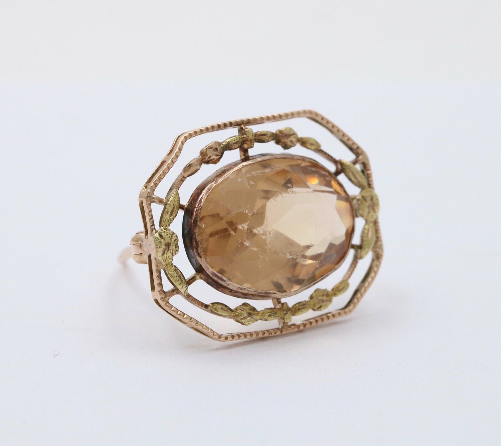 Antique 10K Rose & Green Gold Topaz Bezel Setting Brooch, Pin
