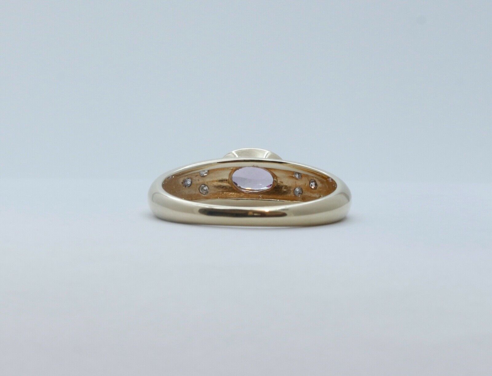 Unisex Amethyst and Diamonds 10K Yellow Gold Ring
