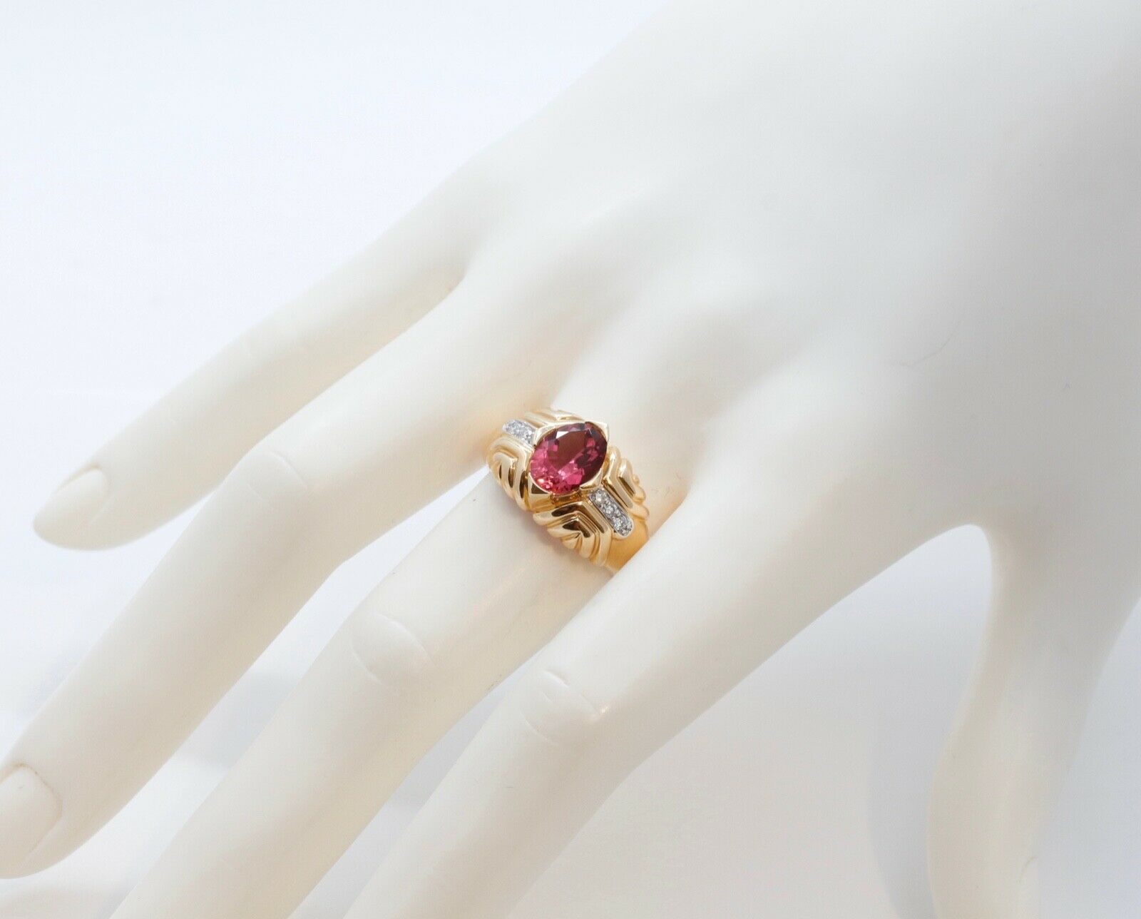 Vintage Large Tourmaline Diamonds 14K Yellow Gold Cocktail Ring